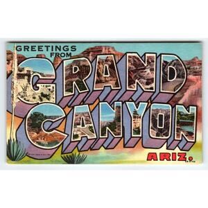 1940s Greetings From Grand Canyon Arizona Large Letter Linen Postcard Curt Teich